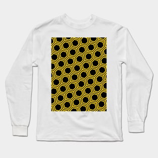 Pattern hexagon gold on black background Long Sleeve T-Shirt